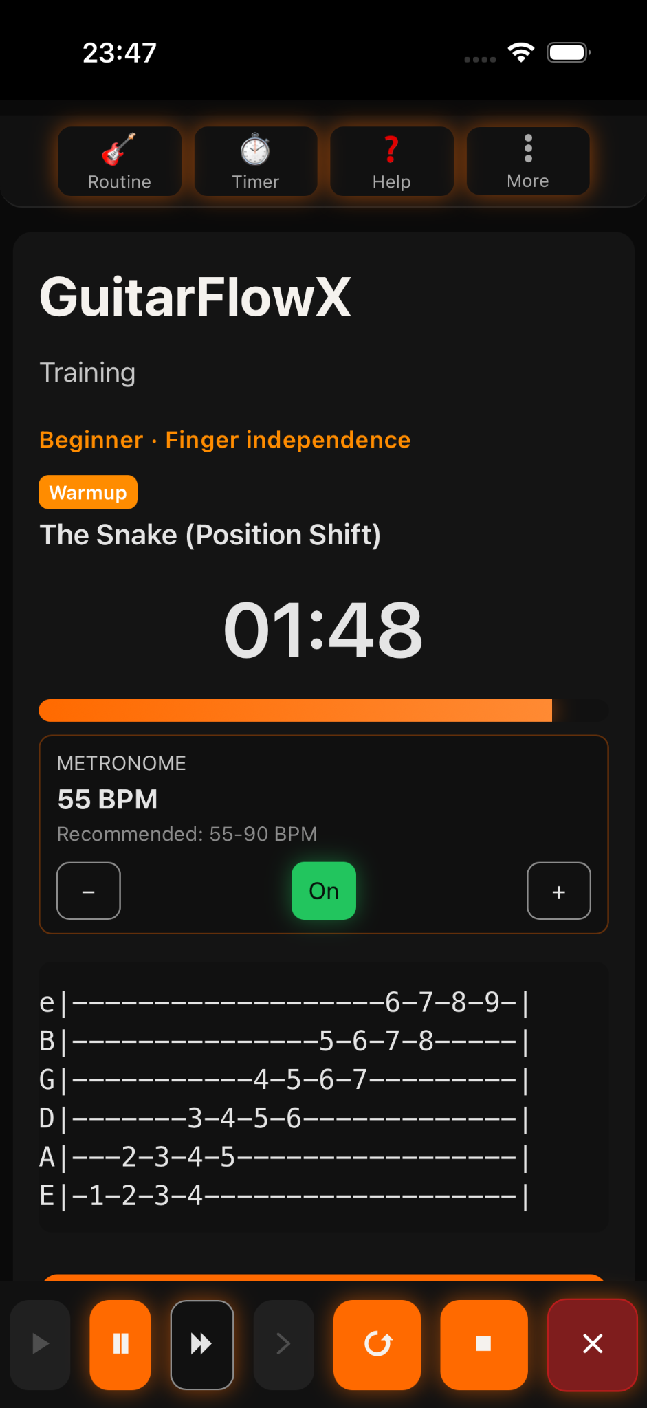 GuitarFlowX app on an iPhone