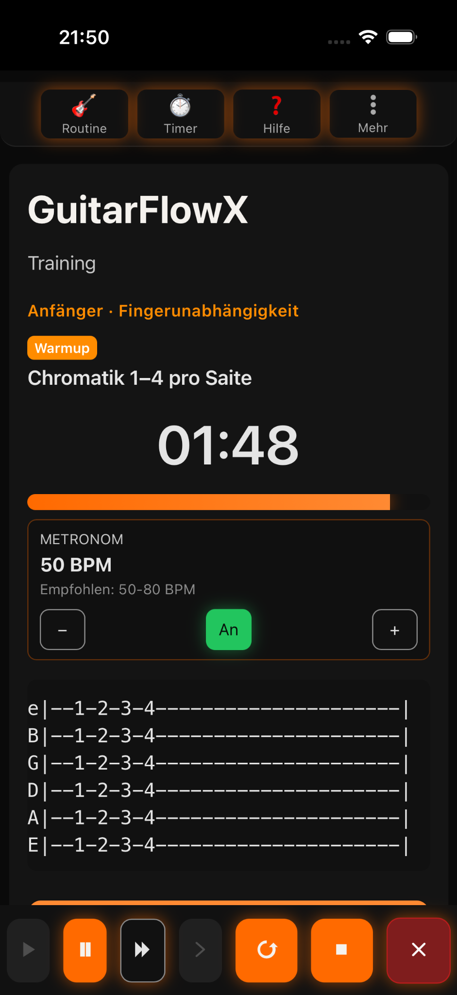 GuitarFlowX App auf einem iPhone